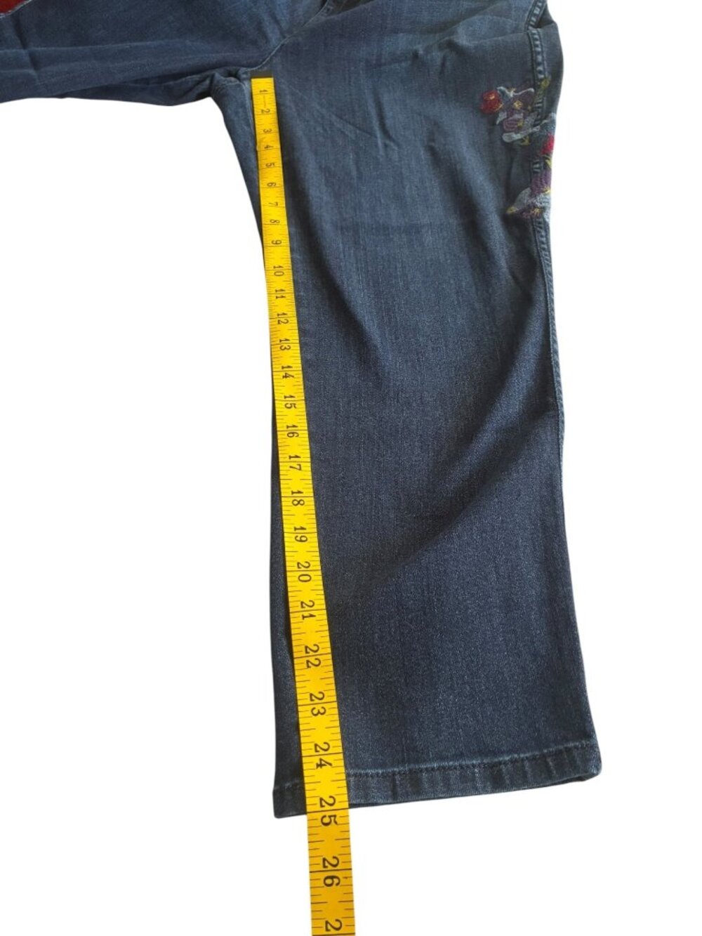 J Jill Denim Authentic Fit Slim Ankle Jeans Floral Embroidered Size 14 Blue - Picture 11 of 14